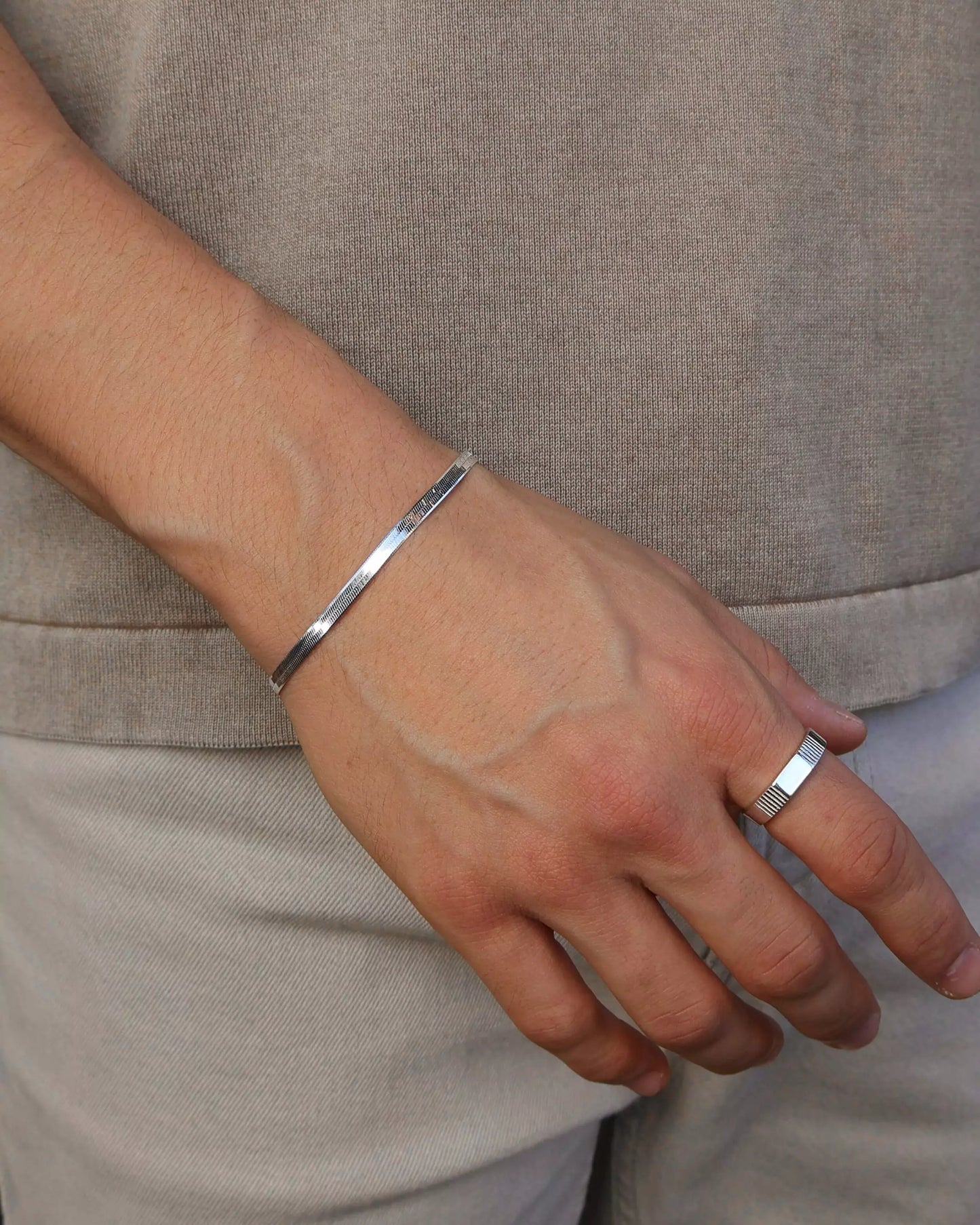 Men's Laminated Bracelet in 925 Silver