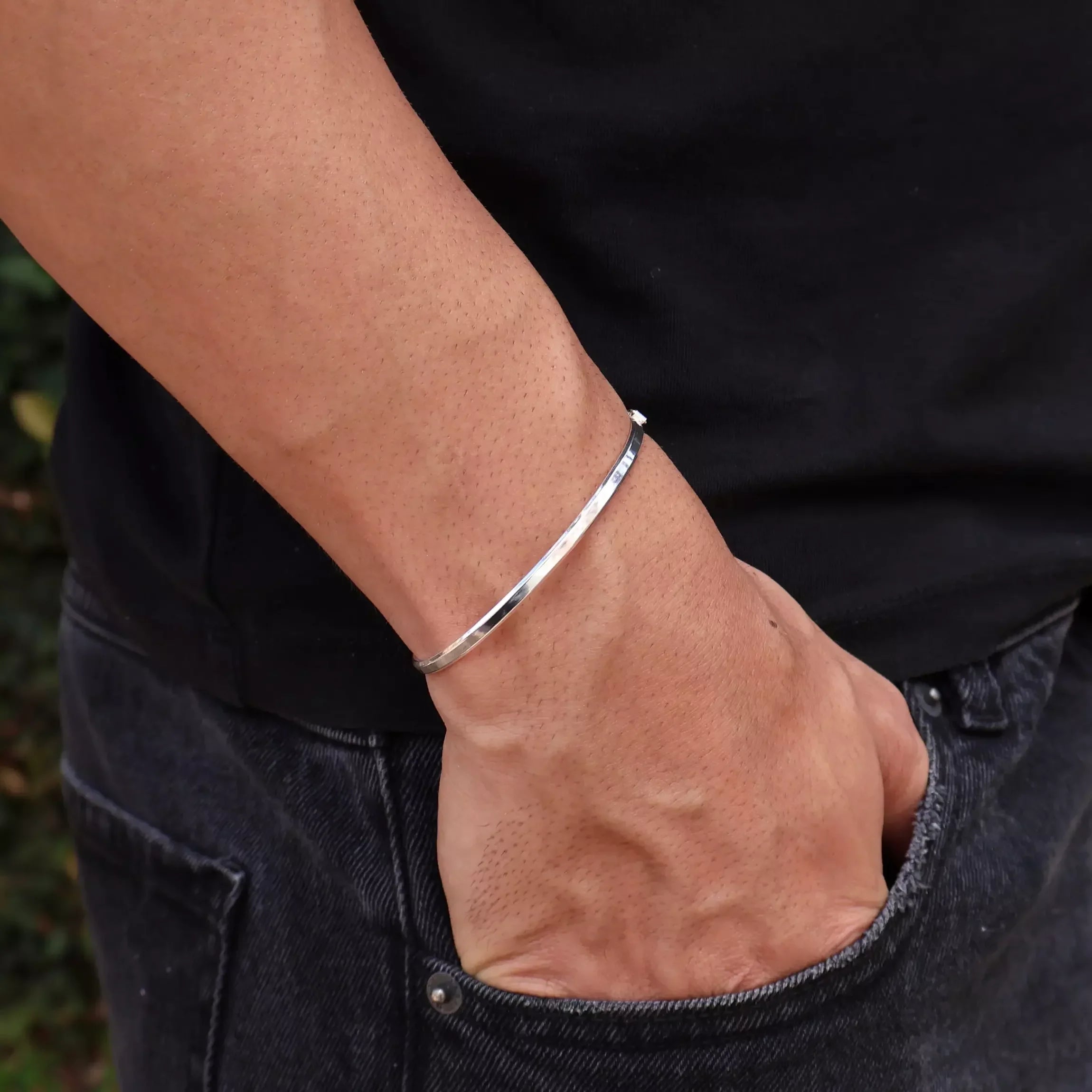 Men's Square 2D Silver Bracelet