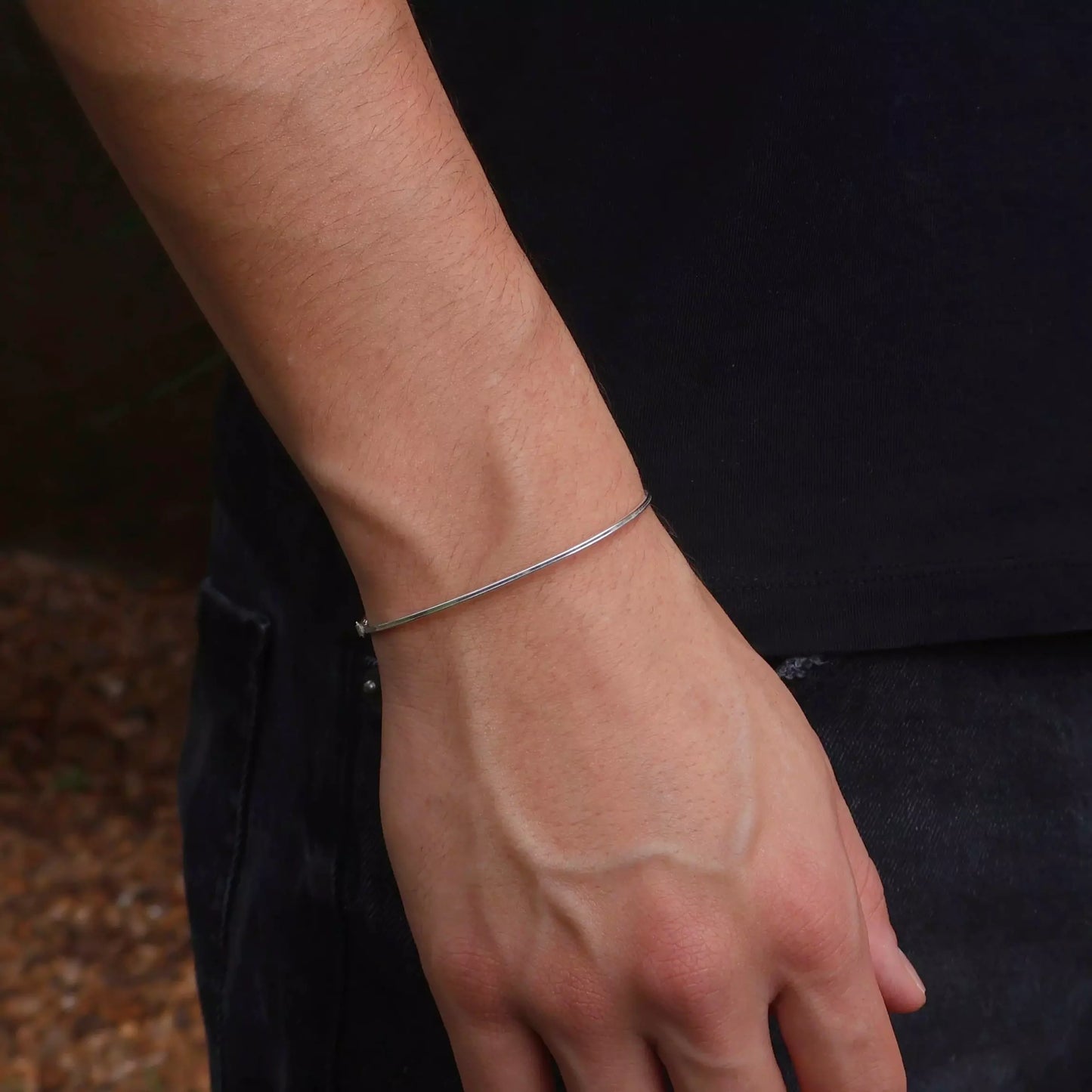 Men's Thin Square Silver Bracelet